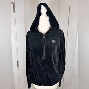 FILA Black Velour Half Zip Hoodie Women’s Small Y2K Athleisure Cropped